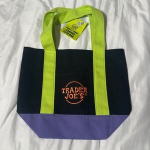 Mini Trader Joe's Black and Purple Tote with Green Handles